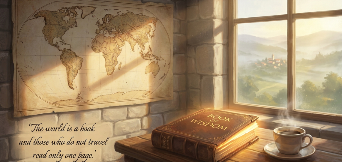 Daily wisdom quote and world map art